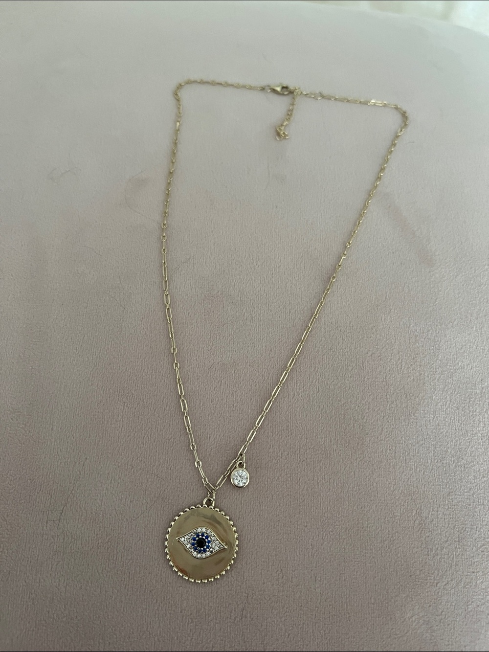 Gold Tone Evil Eye Pendant Necklace Blue Bead Accent 925